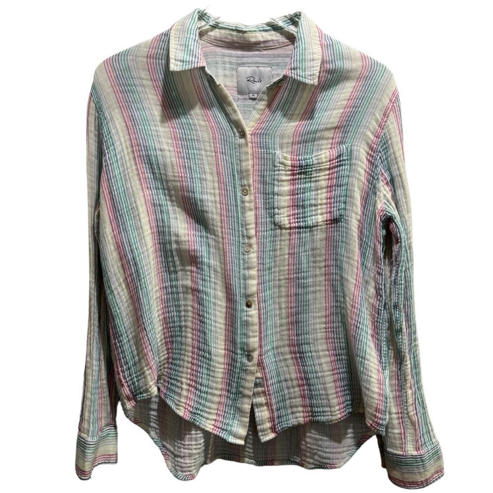 Rails Ellis Iris Gauze Long Sleeve Blouse Stripes Summer Medium - Picture 4 of 12